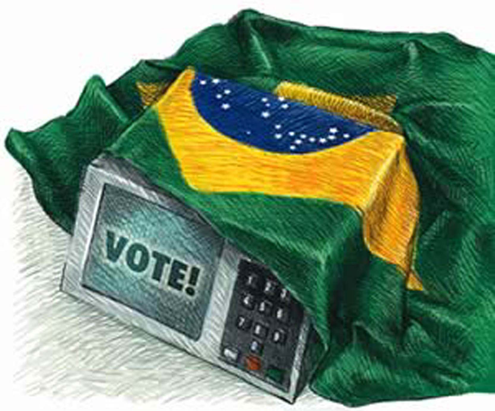 Urna eleitoral brasileira com bandeira do Brasil